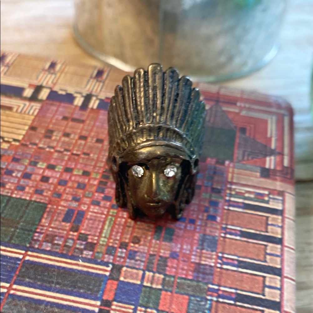 Vintage Native American Indian Chief w/ Headdress Ring
